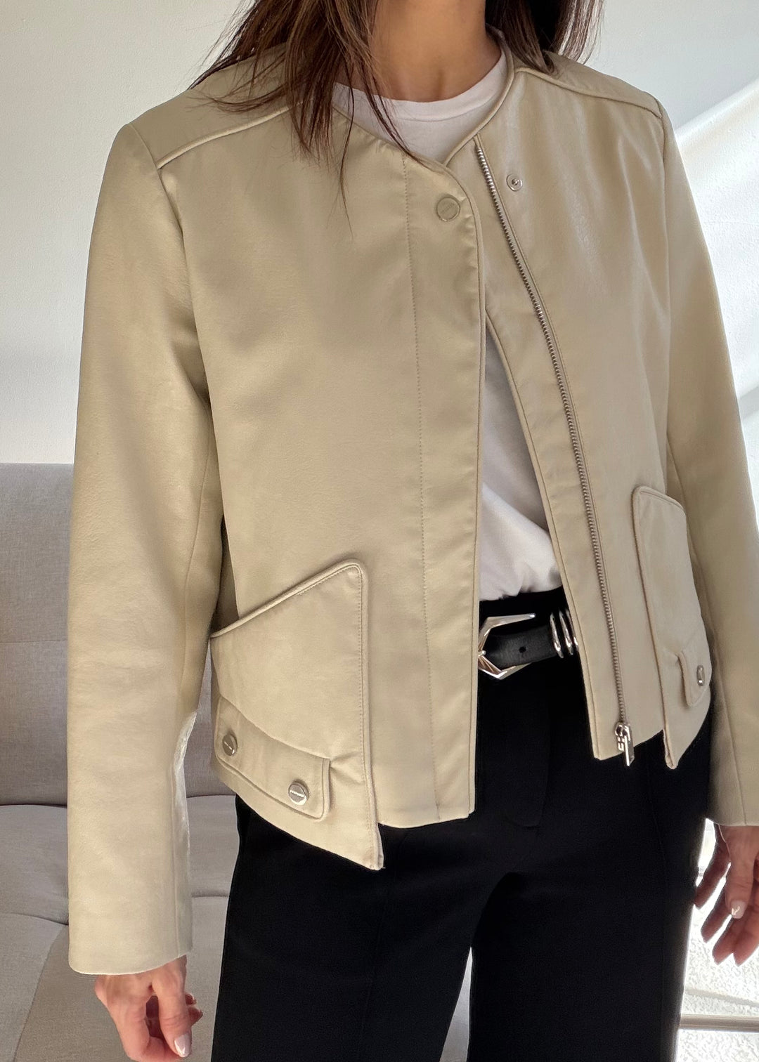 Beige leather jacket - SERRANO