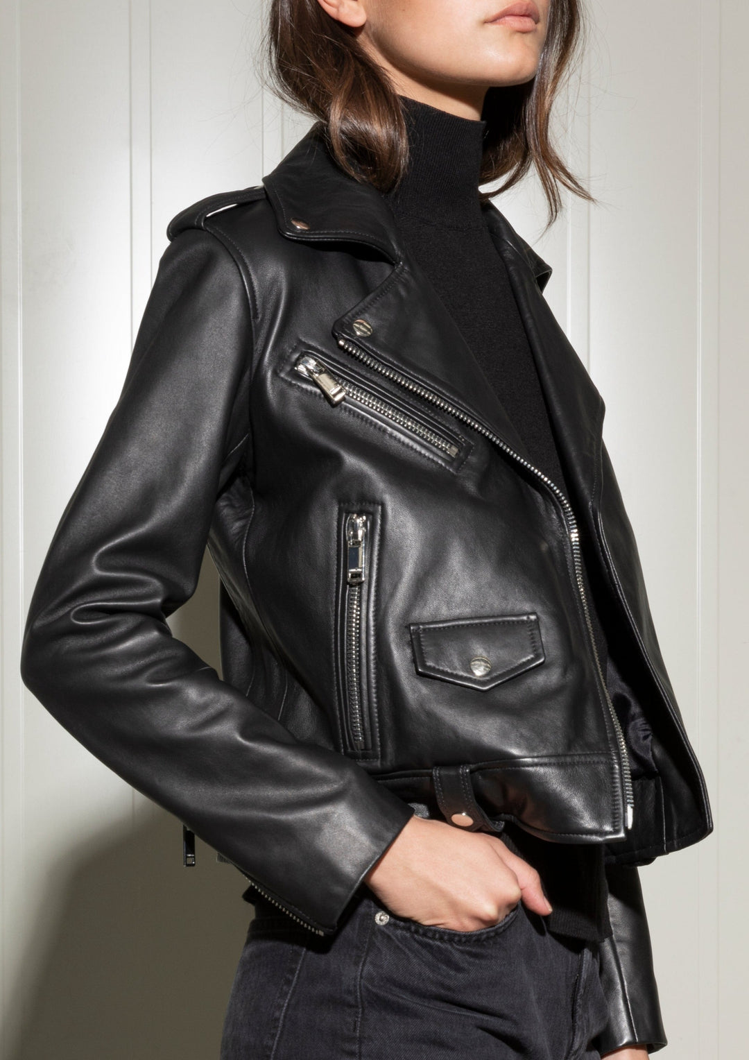 Biker leather jacket black#color_black