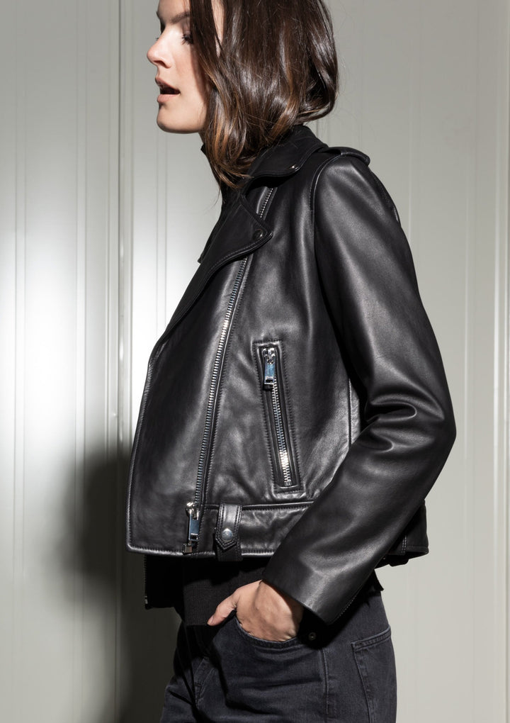 Biker leather jacket black#color_black
